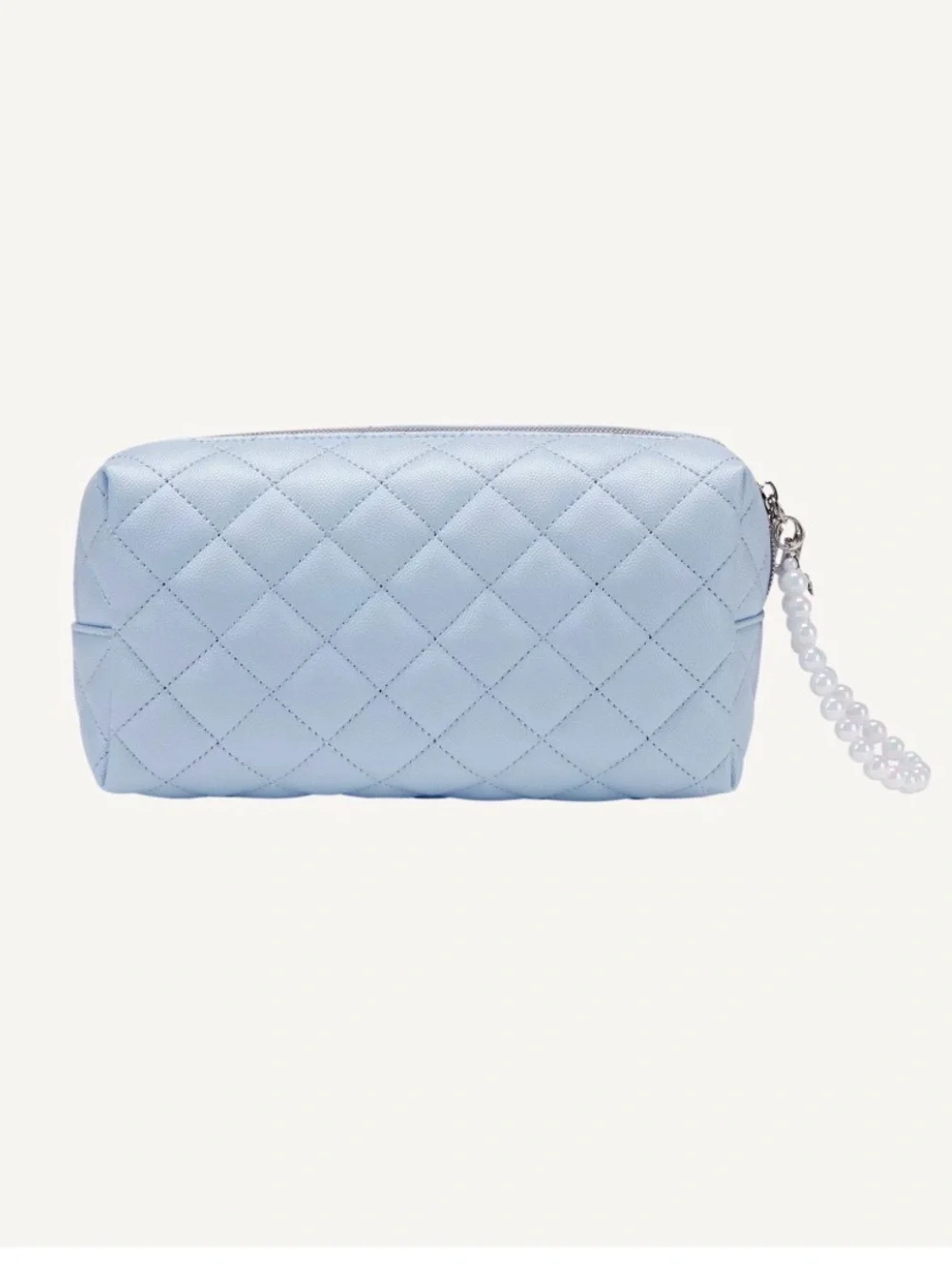 Pearl-Handle Quilted Cosmetic Pouch in Light Lavender